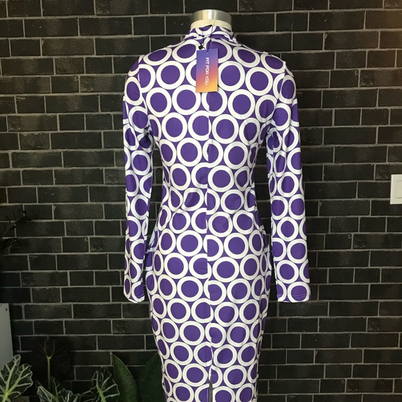 Mock Neck Slit Back Polka Dot Dress - Picture 5 of 12